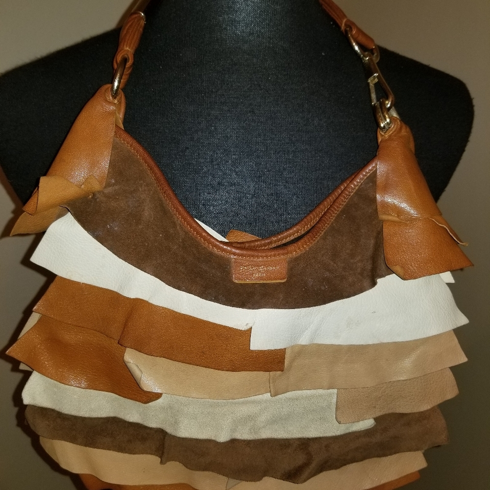 YVES SAINT LAURENTTan/Brown Leather and Suede Larg